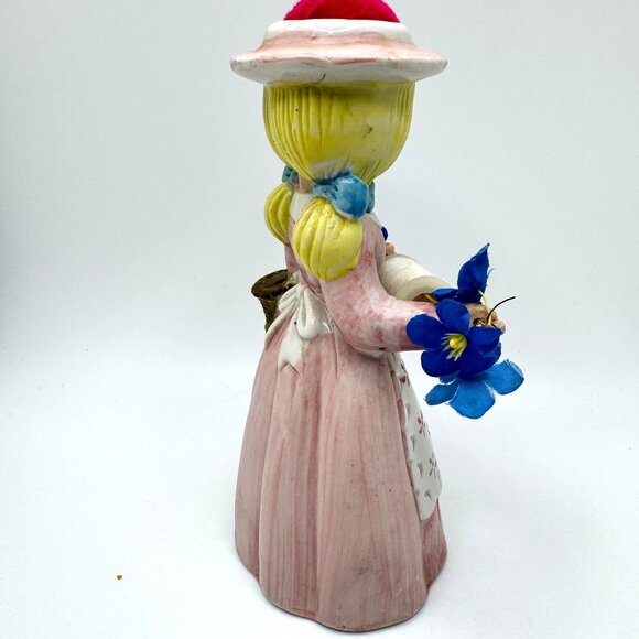 Reliance Sewing Girl Figurine Spool Pin Cushion Hat Ceramic Pink Vtg - Picture 5 of 9